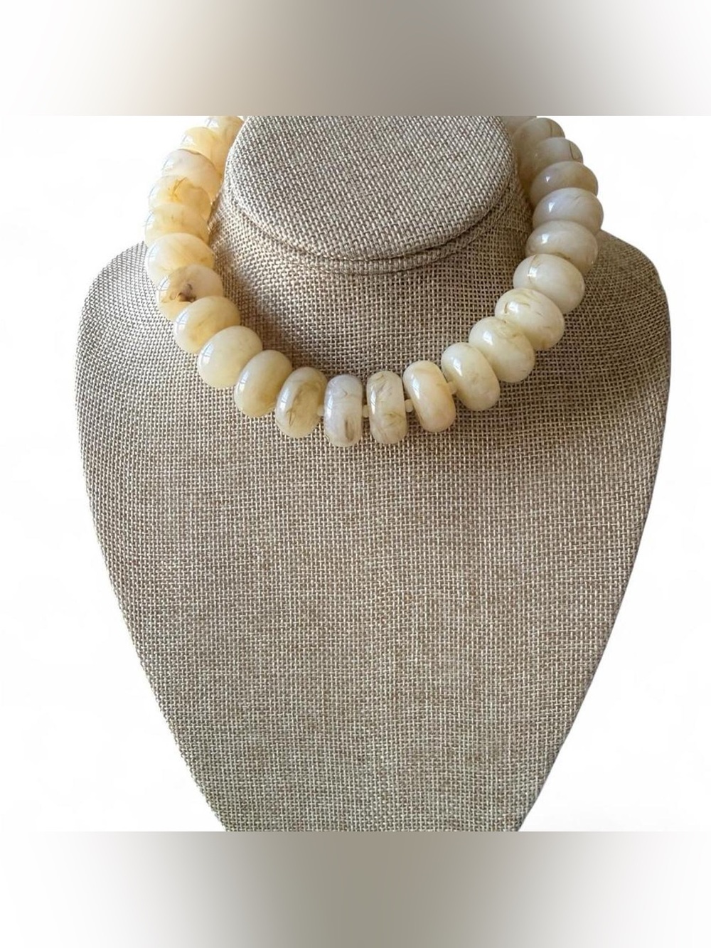 Beige Cream Stone Bead Choker Necklace - Women Jewelry